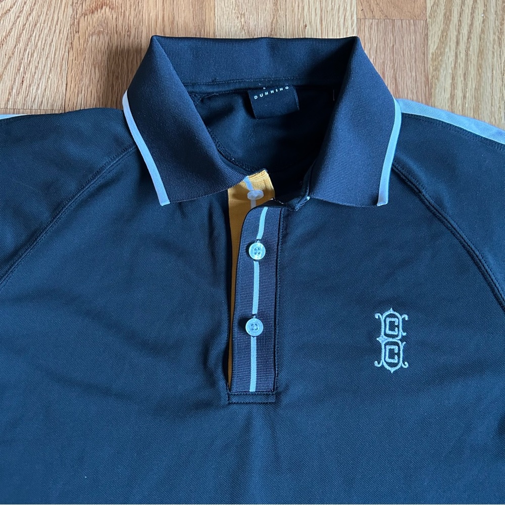 DUNNING Golf Polo Performance Shirt Mens Large Black w/ Yellow Accent